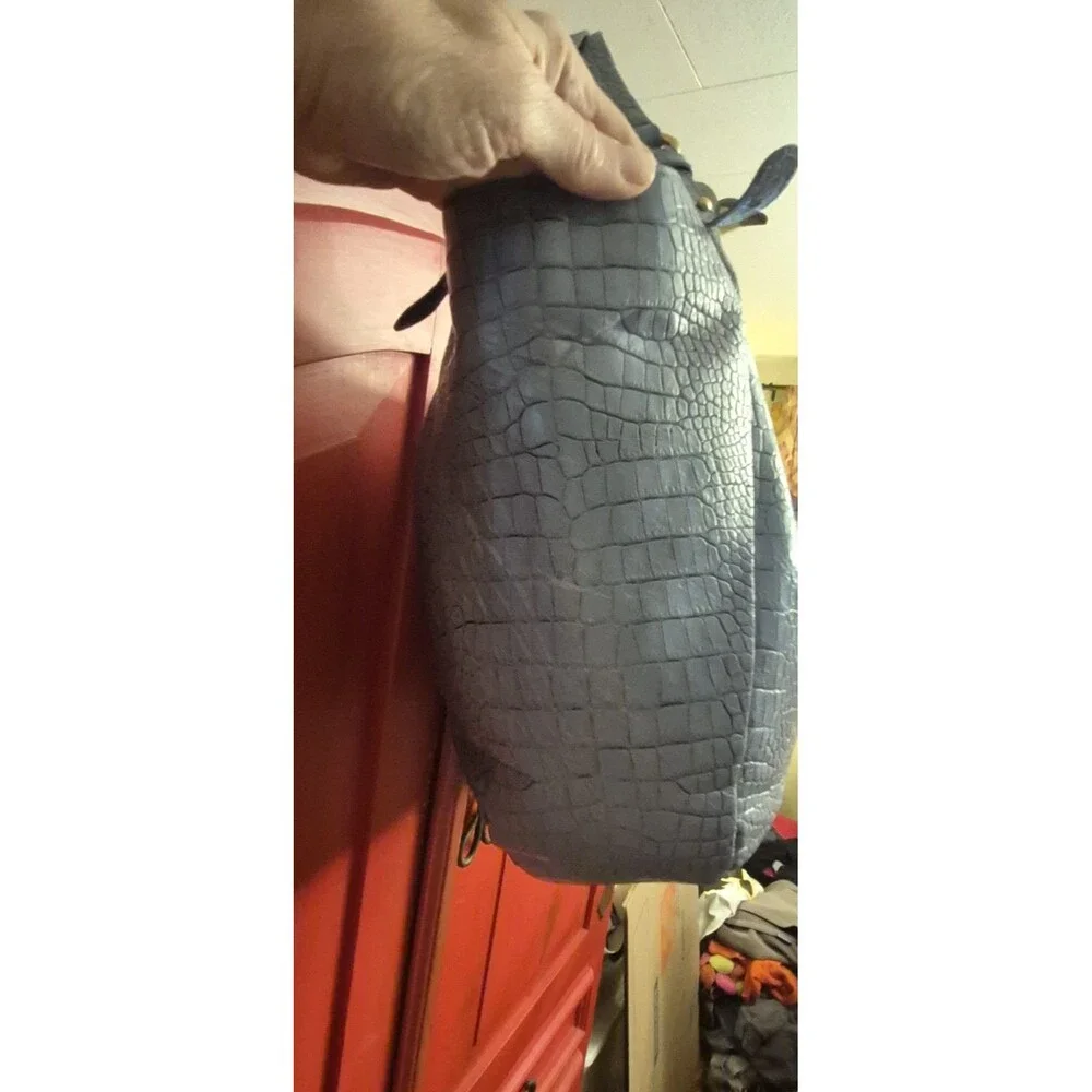 Brahmin Jacqueline Large Hobo Periwinkle Blue Melbourne Croc Leather Bag EUC